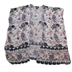 Angie Open Front Longline Kimono Jacket, Pink & Black Floral, Size M